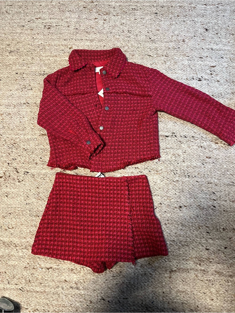 Zara Red Tweed-Look Kids Matching Jacket & Skort set